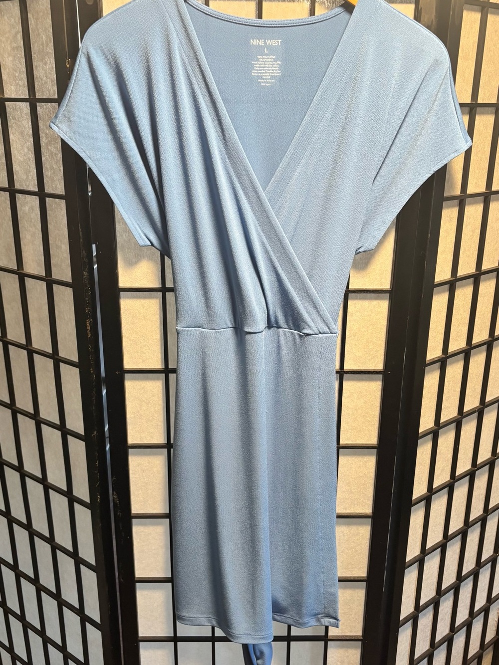 Nine West Dusty Blue Surplice Midi Dress